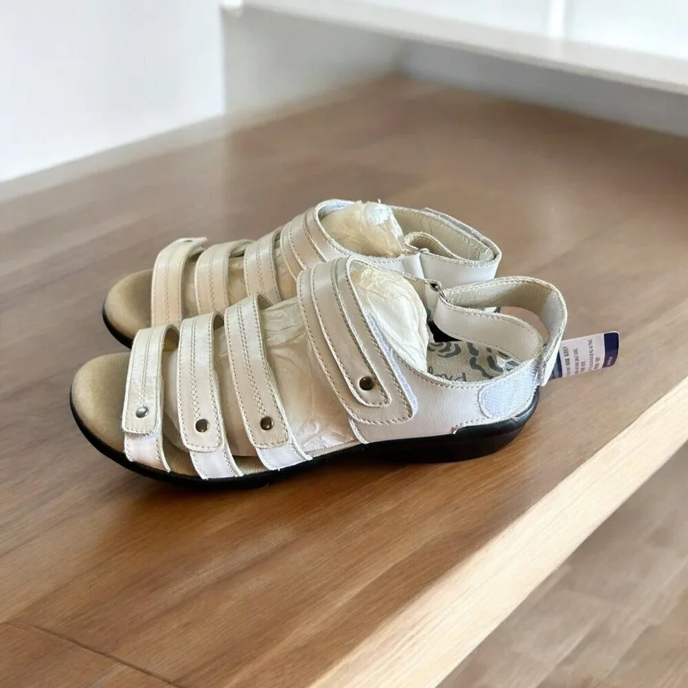 Propet Women's 6‎ M Aurora Wedge Sandal White Open Adjustable NEW Leather